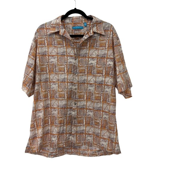Tori Richard mens brown tapa printed geometric button down short sleeve Size:‎ L - Picture 1 of 8